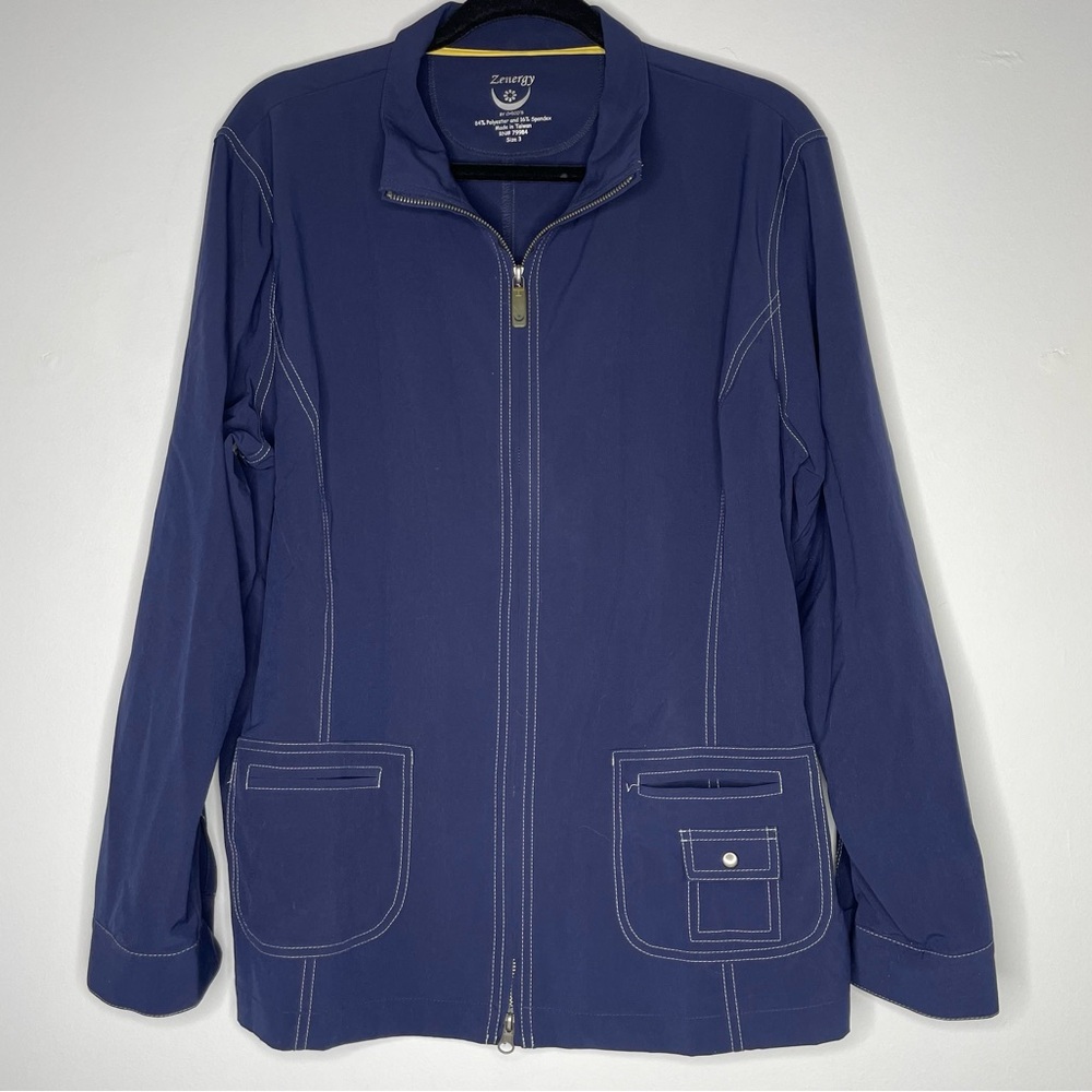 Chico’s Zenergy Navy Blue Long-Sleeve Jacket with White Stitching Size 3/XL/16
